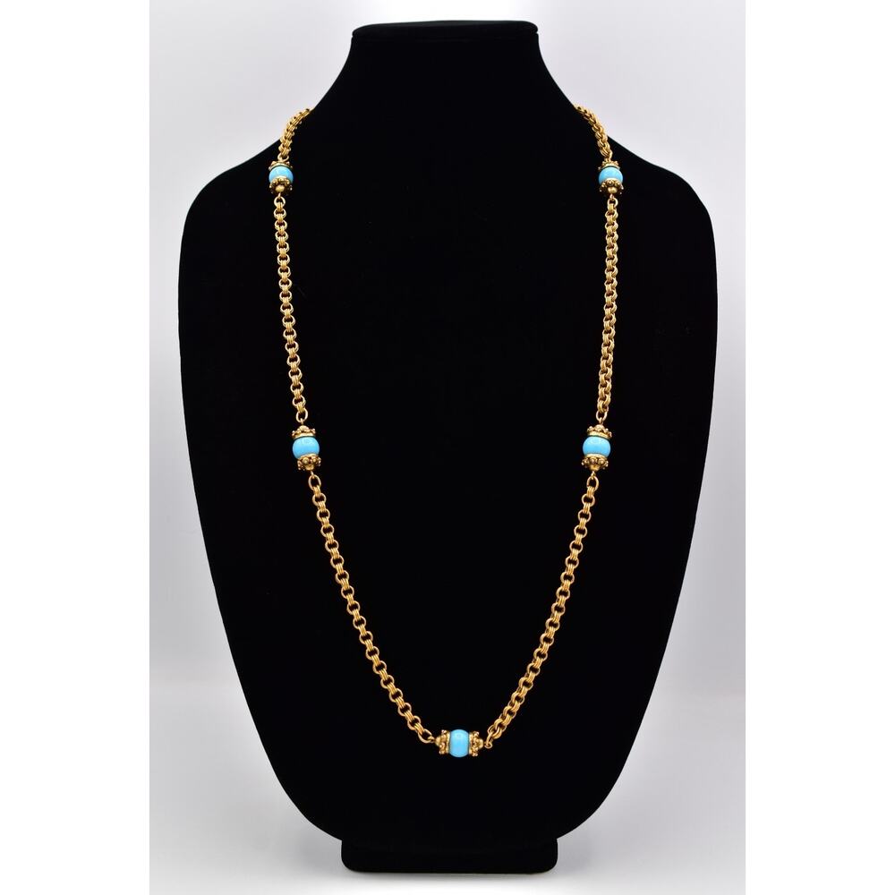 Accessocraft NYC Vintage Station Chain Necklace Turquoise Beaded Signed BinBE